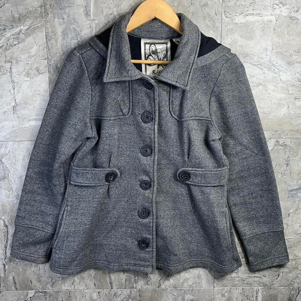 Self esteem Grey and black hooded jacket pecoat grunge style‎ women's medium